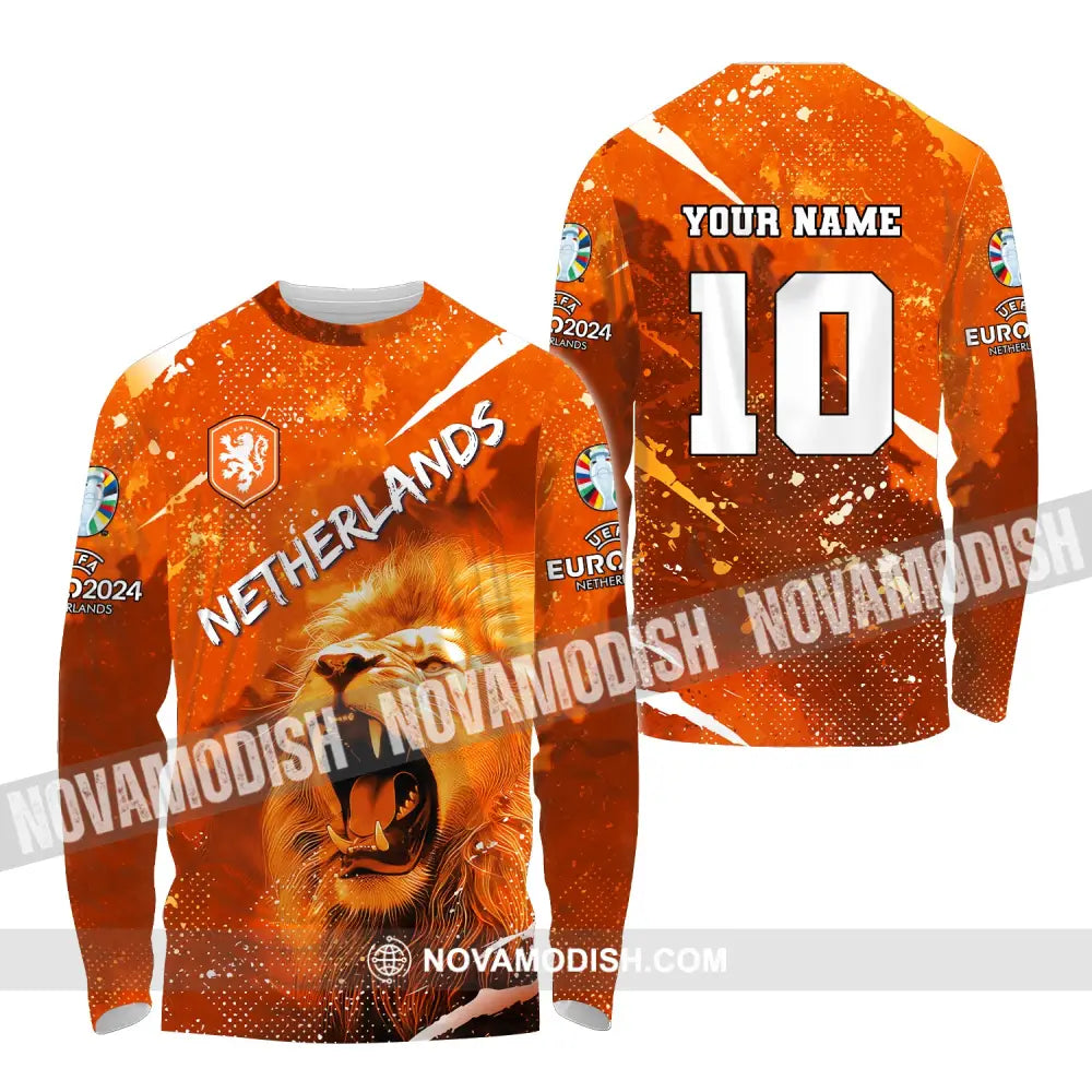 Unisex Shirt Custom Name And Number Football T-Shirt Euro 2024 Netherlands Polo Long Sleeve / S