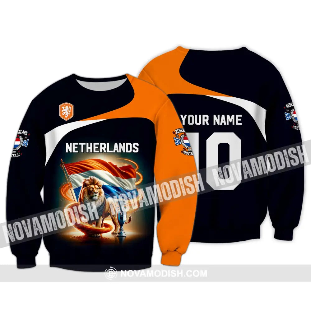 Unisex Shirt Custom Name And Number Football T-Shirt Euro 2024 Netherlands Polo Long Sleeve / S