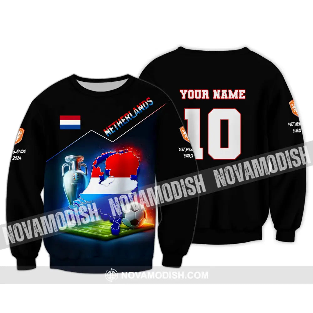 Unisex Shirt Custom Name And Number Football T-Shirt Euro 2024 Netherlands Polo Long Sleeve / S