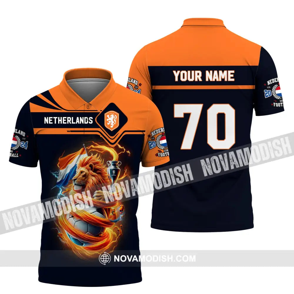 Unisex Shirt Custom Name And Number Football T-Shirt Euro 2024 Netherlands Polo Long Sleeve / S