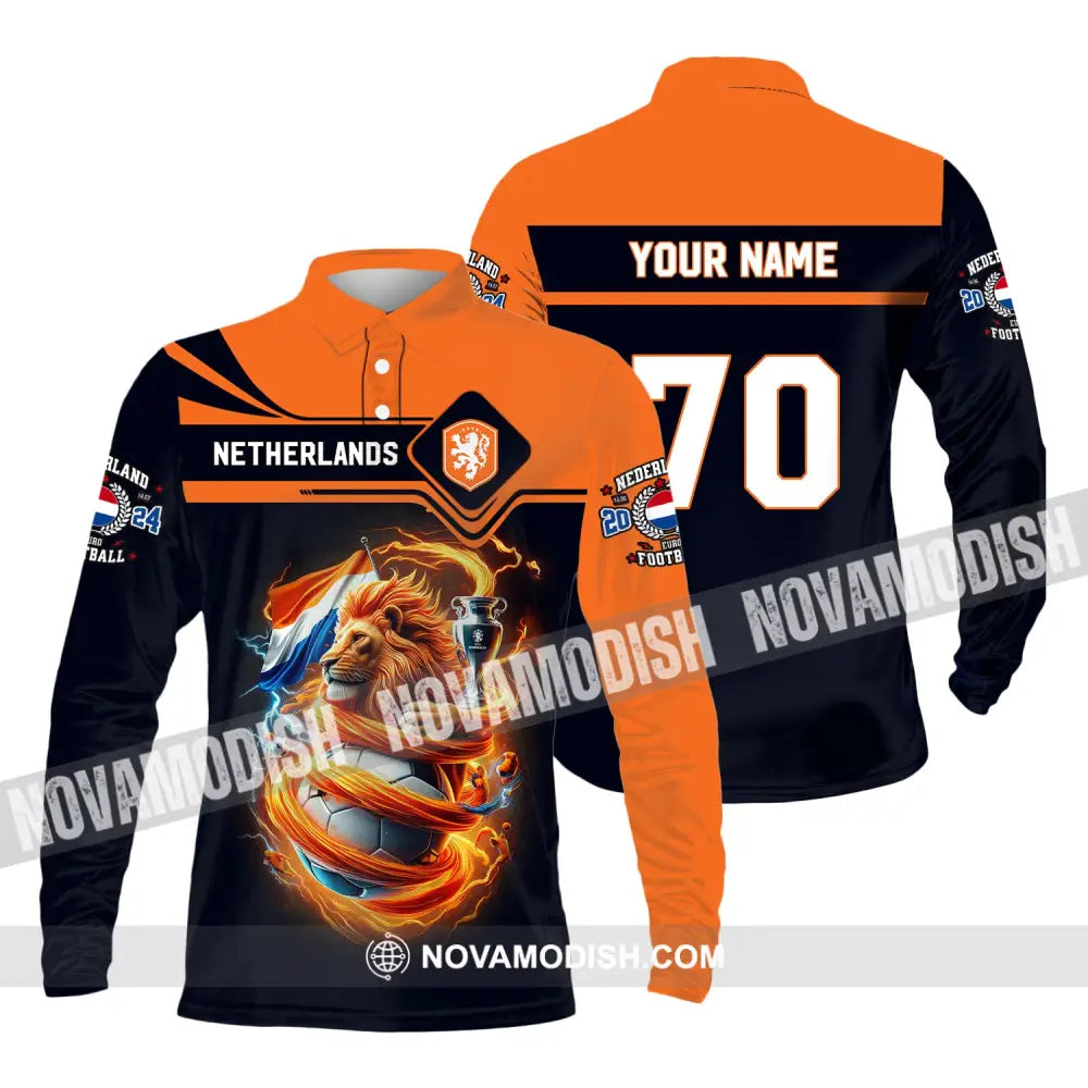 Unisex Shirt Custom Name And Number Football T-Shirt Euro 2024 Netherlands Polo Long Sleeve / S