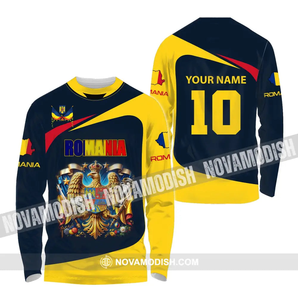 Unisex Shirt Custom Name And Number Football T-Shirt Euro 2024 Romania Polo Long Sleeve