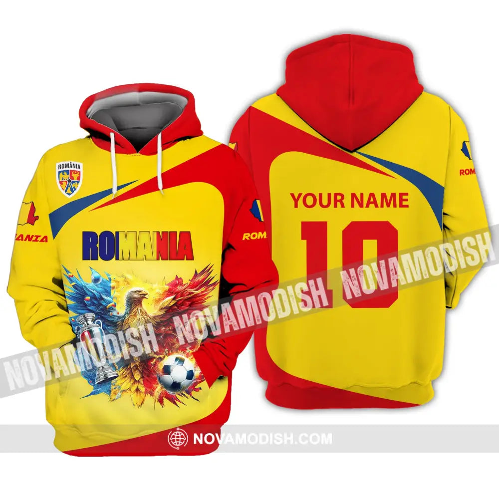 Unisex Shirt Custom Name And Number Football T-Shirt Euro 2024 Romania Polo Long Sleeve Hoodie / S