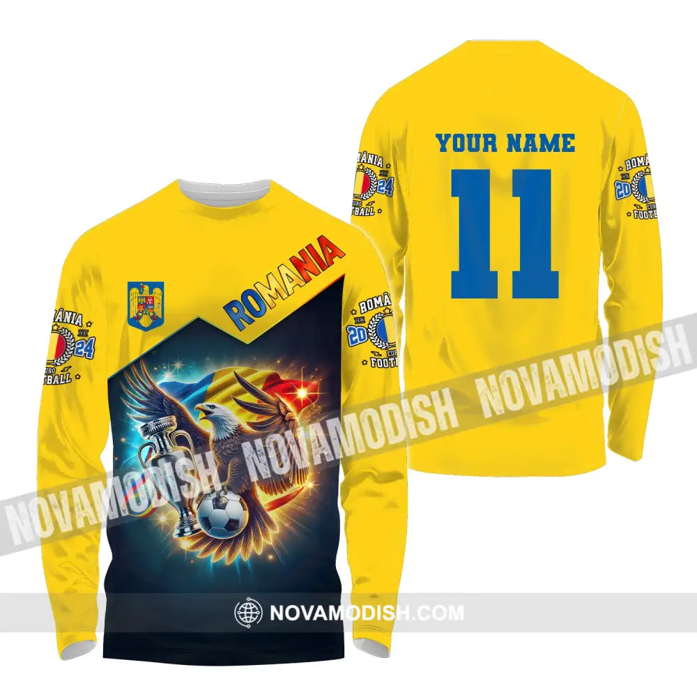 Unisex Shirt Custom Name And Number Football T-Shirt Euro 2024 Romania Polo Long Sleeve / S