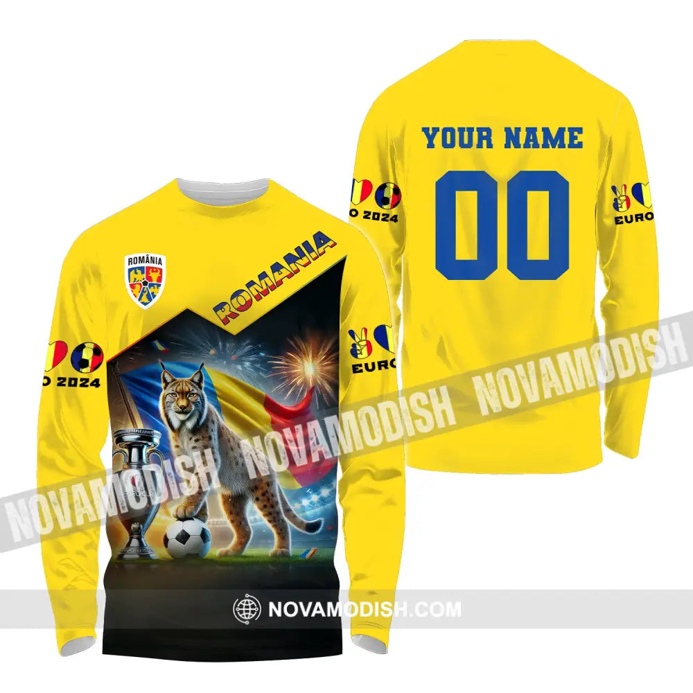 Unisex Shirt Custom Name And Number Football T-Shirt Euro 2024 Romania Polo Long Sleeve / S