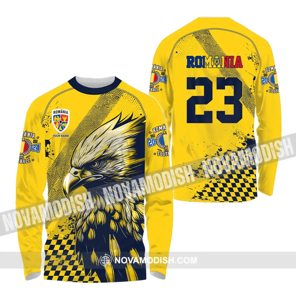 Unisex Shirt Custom Name And Number Football T-Shirt Euro 2024 Romania Polo Long Sleeve / S