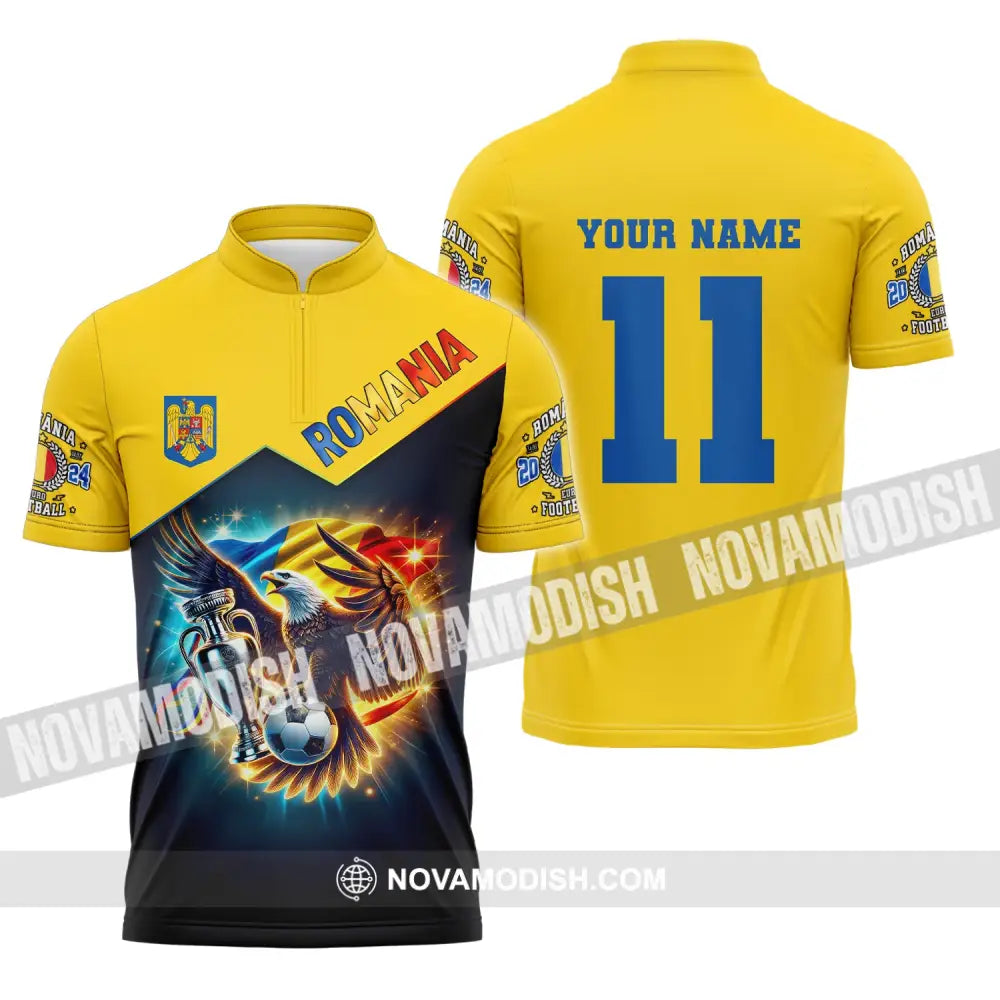 Unisex Shirt Custom Name And Number Football T-Shirt Euro 2024 Romania Polo Long Sleeve Zipper / S