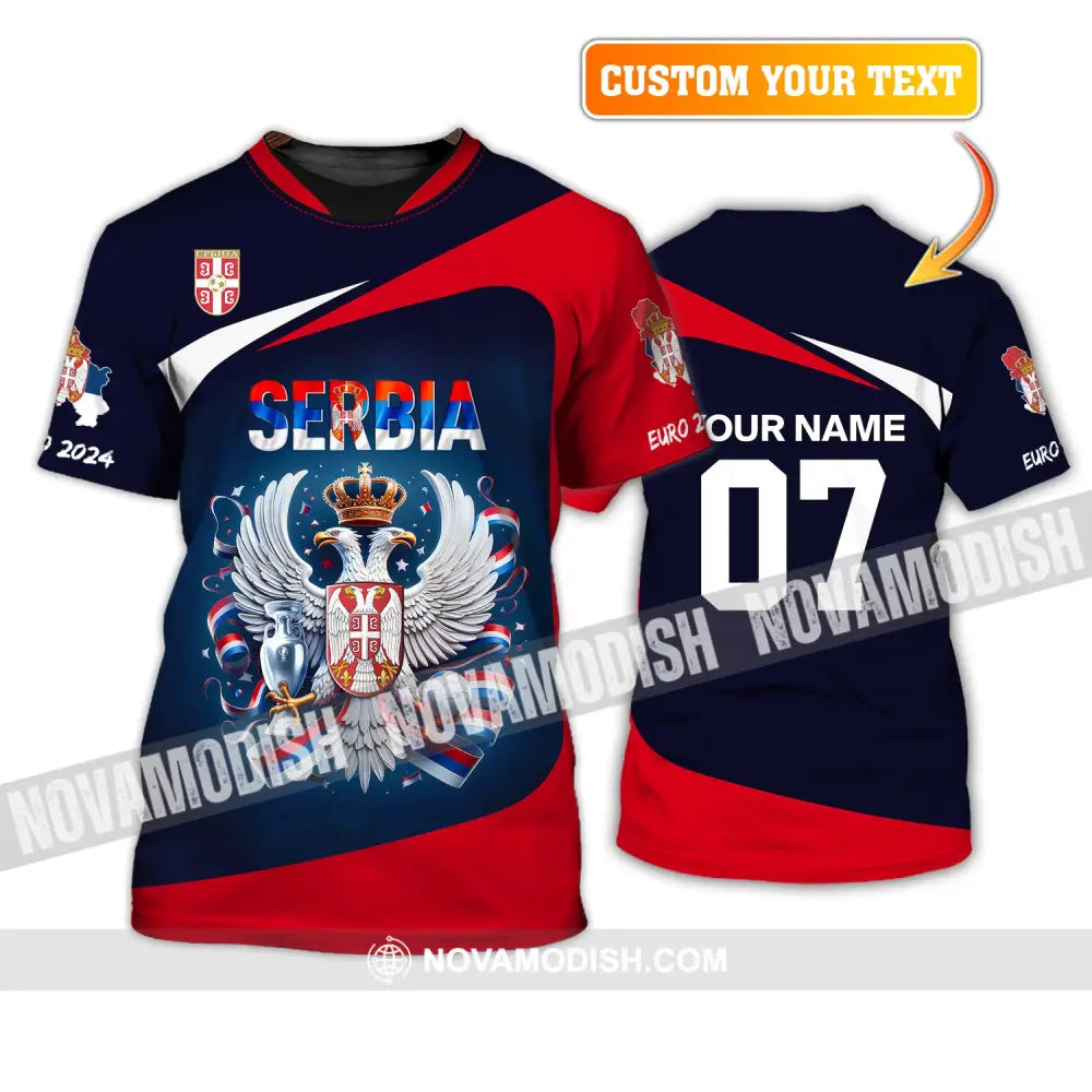 Unisex Shirt Custom Name And Number Football T-Shirt Euro 2024 Serbia Polo Long Sleeve