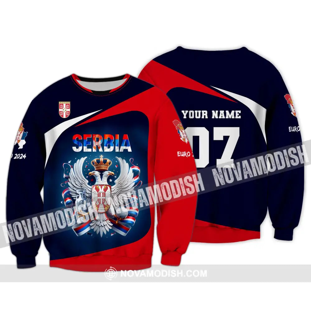 Unisex Shirt Custom Name And Number Football T-Shirt Euro 2024 Serbia Polo Long Sleeve / S