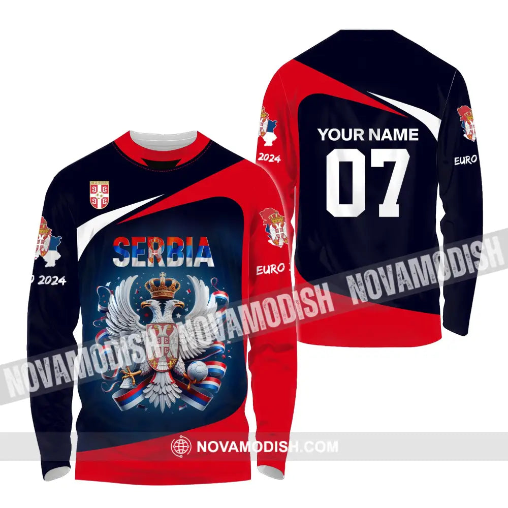 Unisex Shirt Custom Name And Number Football T-Shirt Euro 2024 Serbia Polo Long Sleeve / S