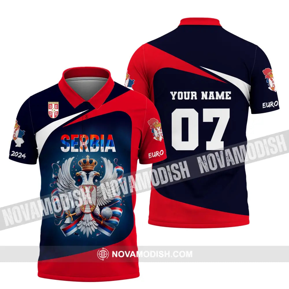 Unisex Shirt Custom Name And Number Football T-Shirt Euro 2024 Serbia Polo Long Sleeve / S