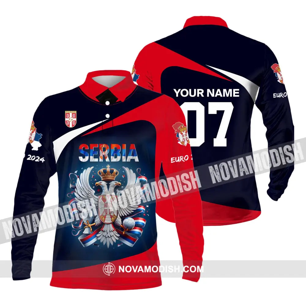 Unisex Shirt Custom Name And Number Football T-Shirt Euro 2024 Serbia Polo Long Sleeve / S