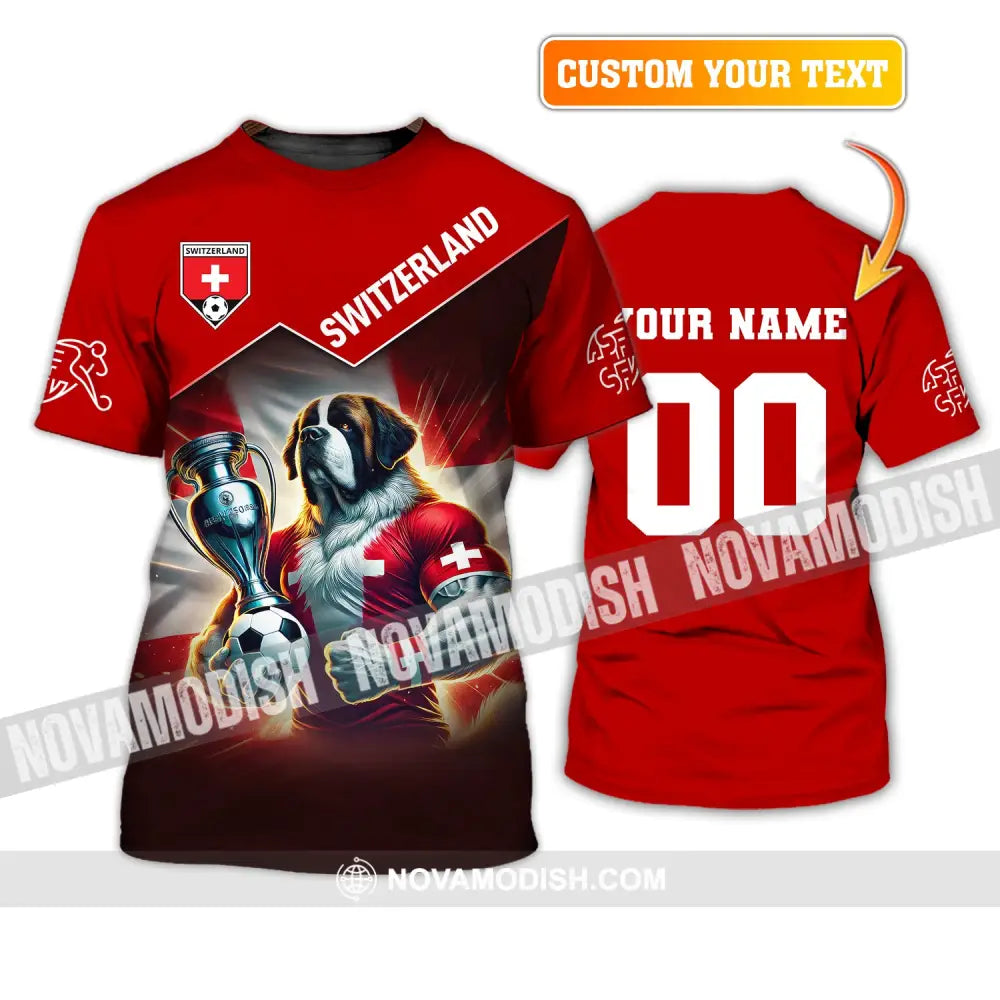 Unisex Shirt Custom Name And Number Football T-Shirt Euro 2024 Switzerland Polo Long Sleeve