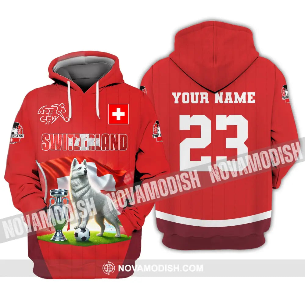 Unisex Shirt Custom Name And Number Football T-Shirt Euro 2024 Switzerland Polo Long Sleeve Hoodie