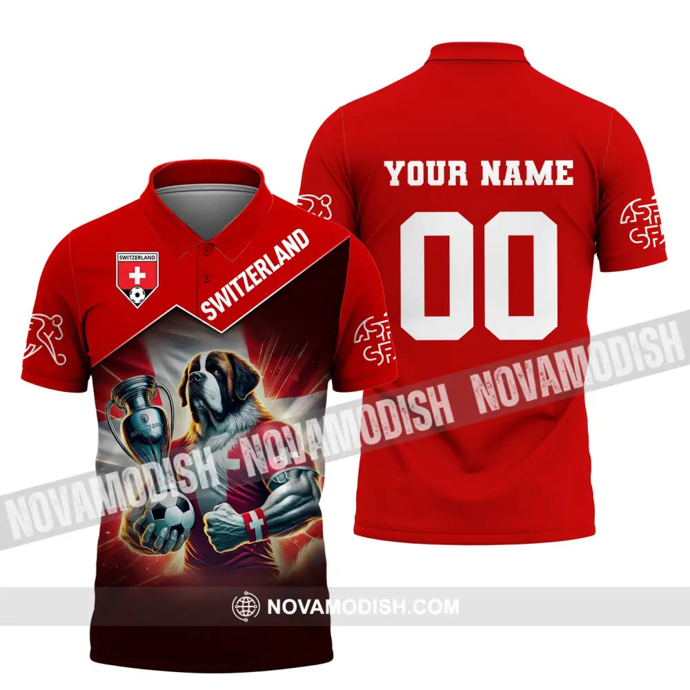 Unisex Shirt Custom Name And Number Football T-Shirt Euro 2024 Switzerland Polo Long Sleeve / S