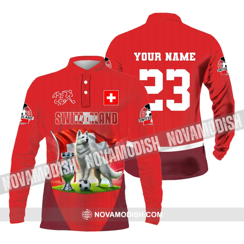 Unisex Shirt Custom Name And Number Football T-Shirt Euro 2024 Switzerland Polo Long Sleeve / S