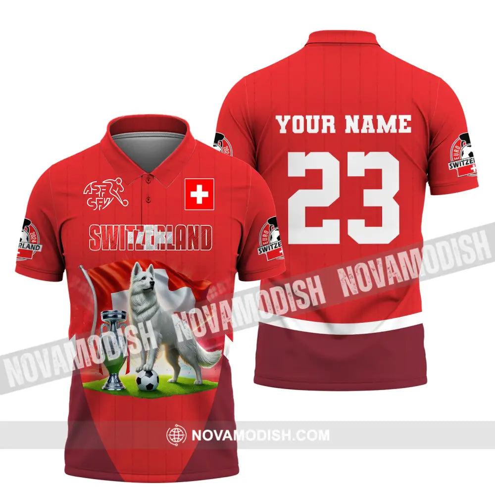 Unisex Shirt Custom Name And Number Football T-Shirt Euro 2024 Switzerland Polo Long Sleeve / S