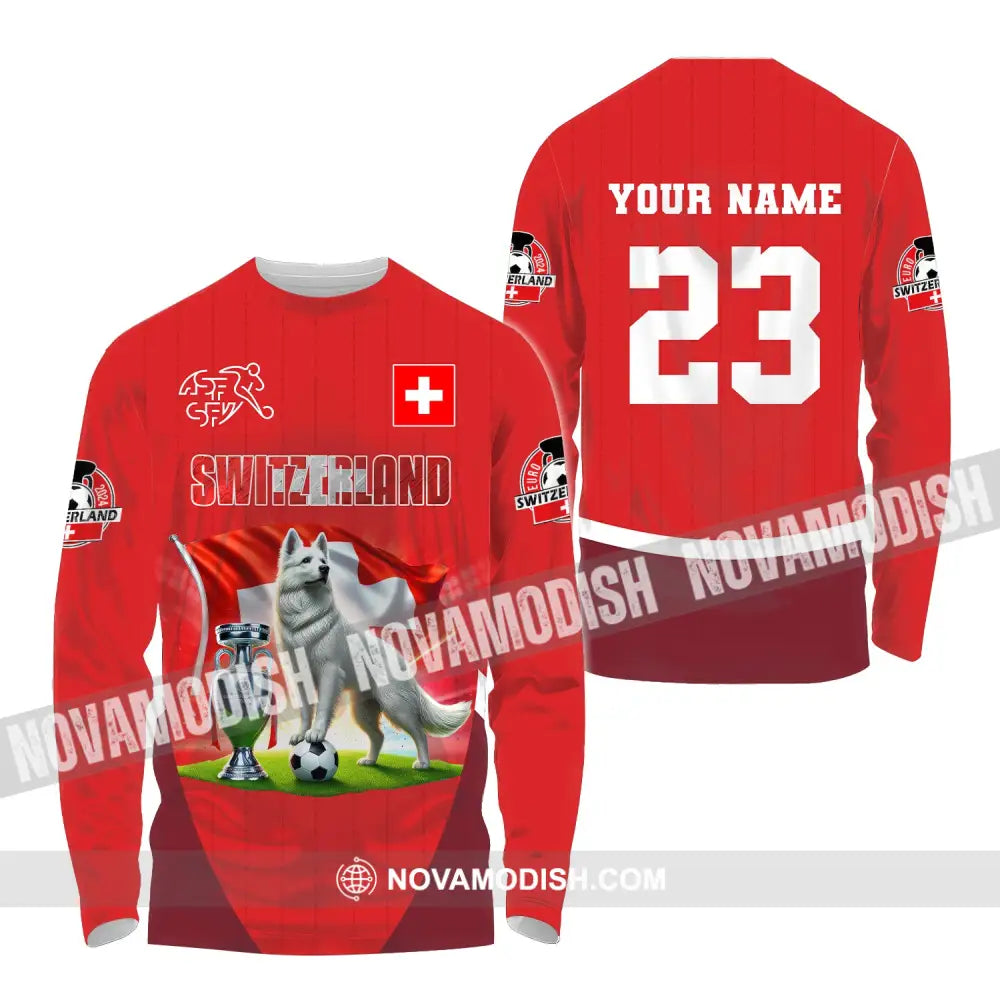 Unisex Shirt Custom Name And Number Football T-Shirt Euro 2024 Switzerland Polo Long Sleeve / S