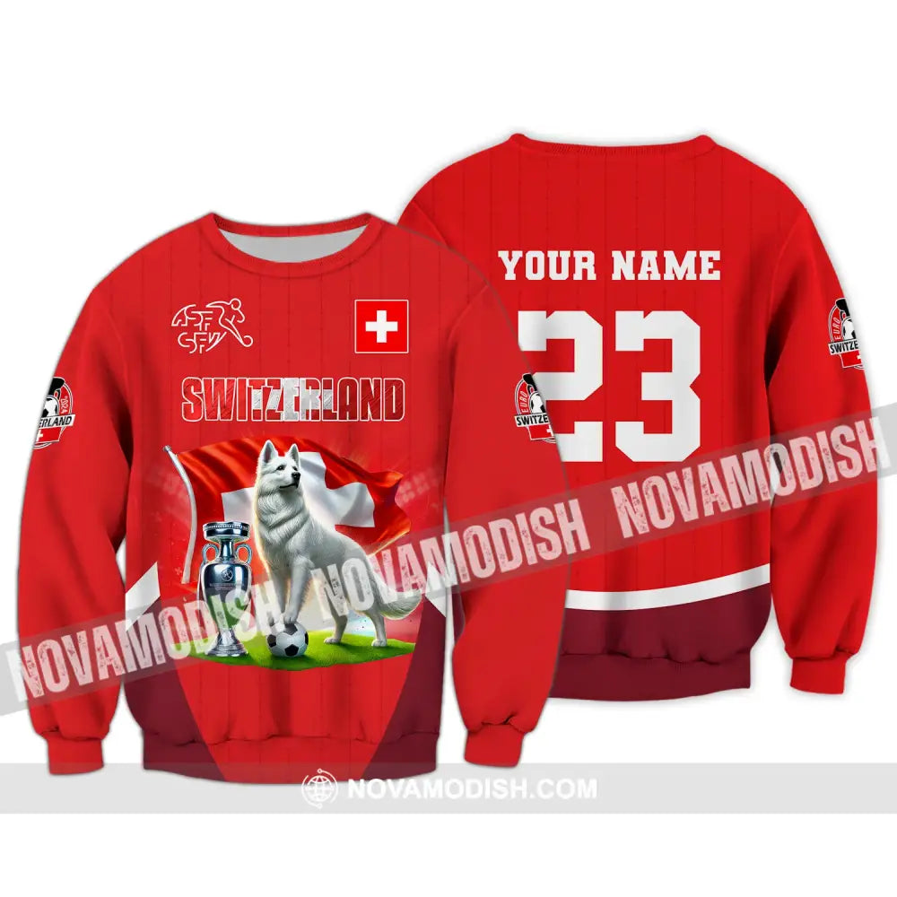 Unisex Shirt Custom Name And Number Football T-Shirt Euro 2024 Switzerland Polo Long Sleeve / S