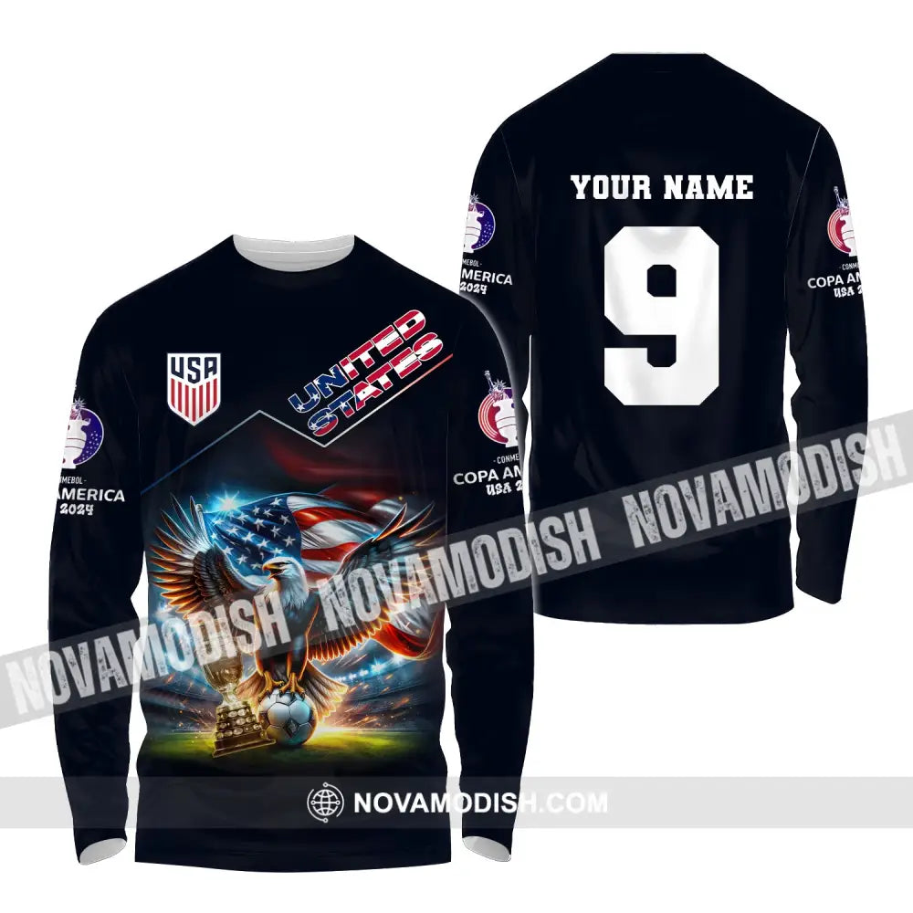 Unisex Shirt Custom Name And Number Football T-Shirt Euro 2024 United States Polo Long Sleeve / S