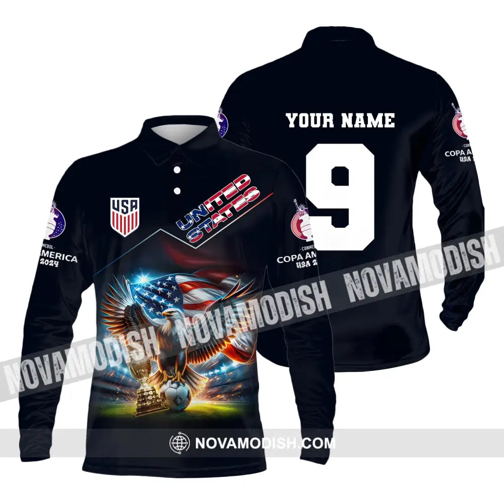 Unisex Shirt Custom Name And Number Football T-Shirt Euro 2024 United States Polo Long Sleeve / S