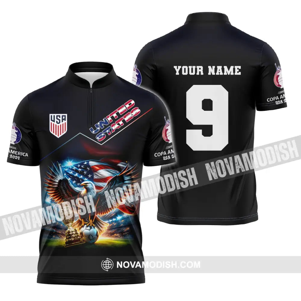 Unisex Shirt Custom Name And Number Football T-Shirt Euro 2024 United States Polo Long Sleeve