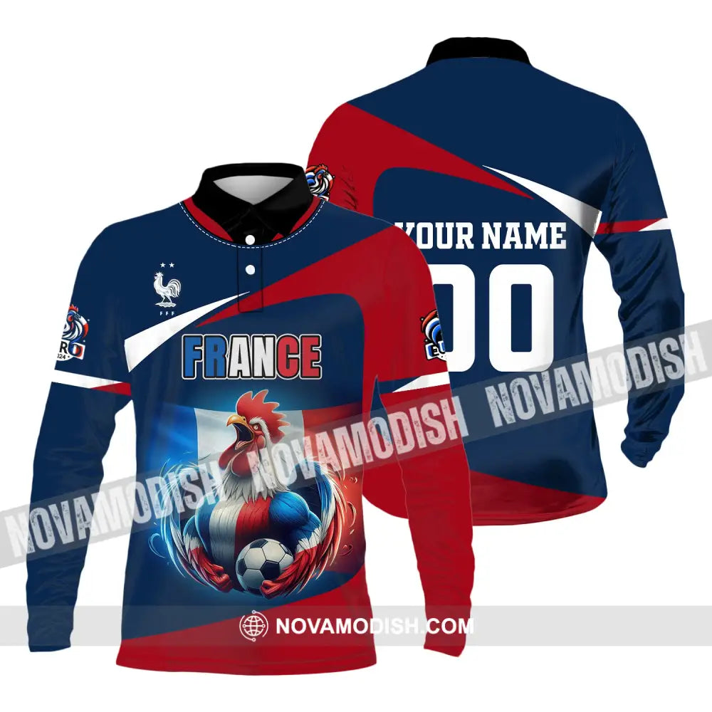 Unisex Shirt Custom Name And Number France Euro 2024 Football Polo Long Sleeve / S T-Shirt