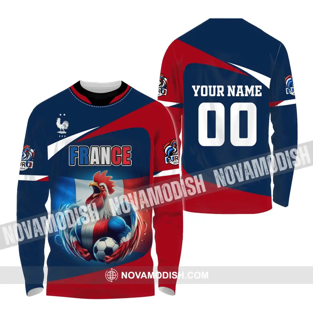 Unisex Shirt Custom Name And Number France Euro 2024 Football Polo Long Sleeve / S T-Shirt