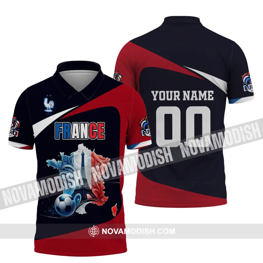 Unisex Shirt Custom Name And Number France Euro 2024 Football Polo Long Sleeve / S T-Shirt