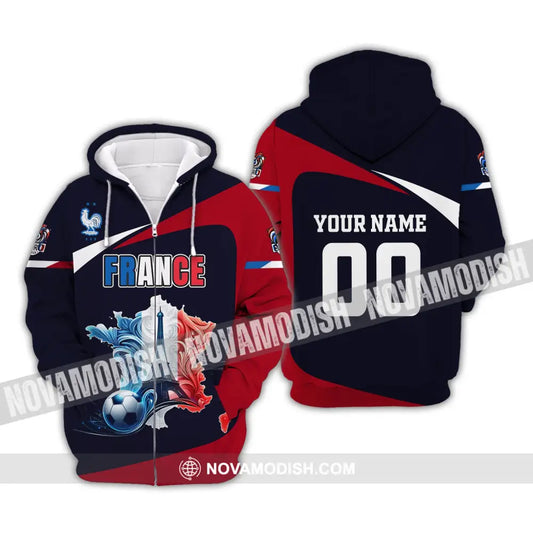 Unisex Shirt Custom Name And Number France Euro 2024 Football Polo Long Sleeve Zipper Hoodie / S