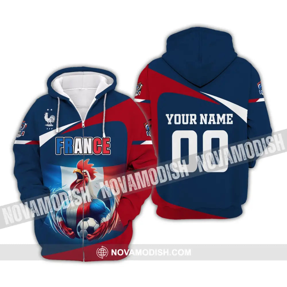 Unisex Shirt Custom Name And Number France Euro 2024 Football Polo Long Sleeve Zipper Hoodie / S