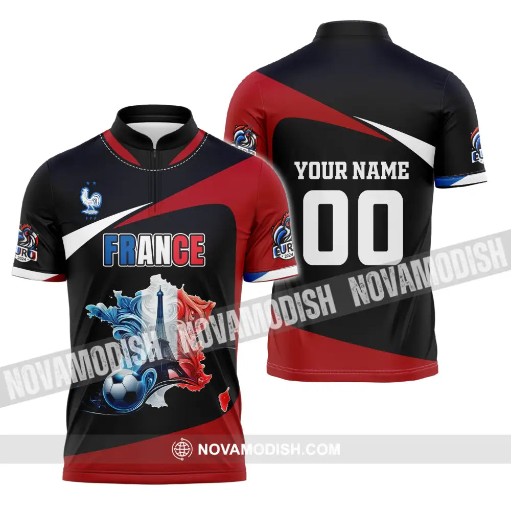 Unisex Shirt Custom Name And Number France Euro 2024 Football Polo Long Sleeve Zipper / S T-Shirt