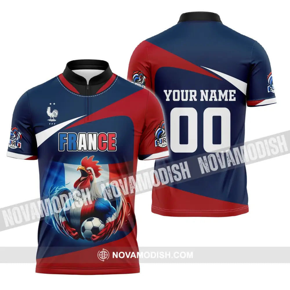 Unisex Shirt Custom Name And Number France Euro 2024 Football Polo Long Sleeve Zipper / S T-Shirt