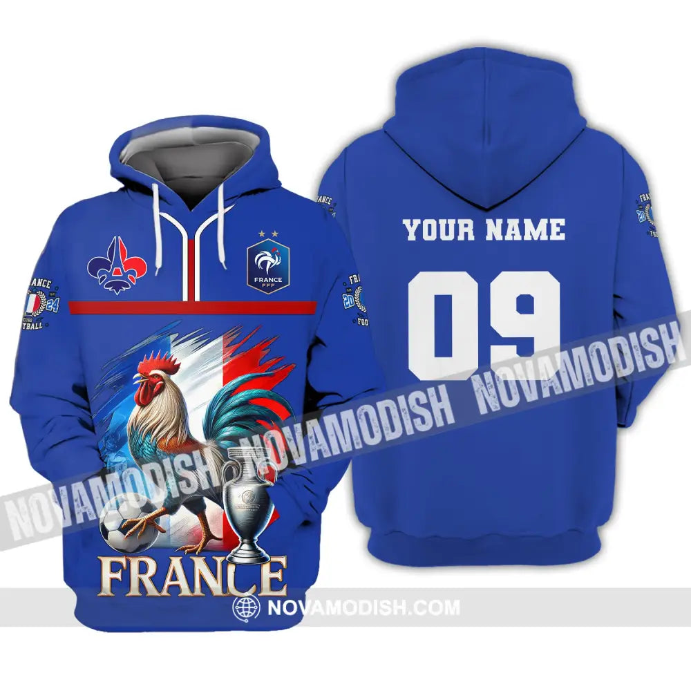 Unisex Shirt Custom Name And Number France Euro 2024 Football Uefa Polo Long Sleeve Hoodie / S