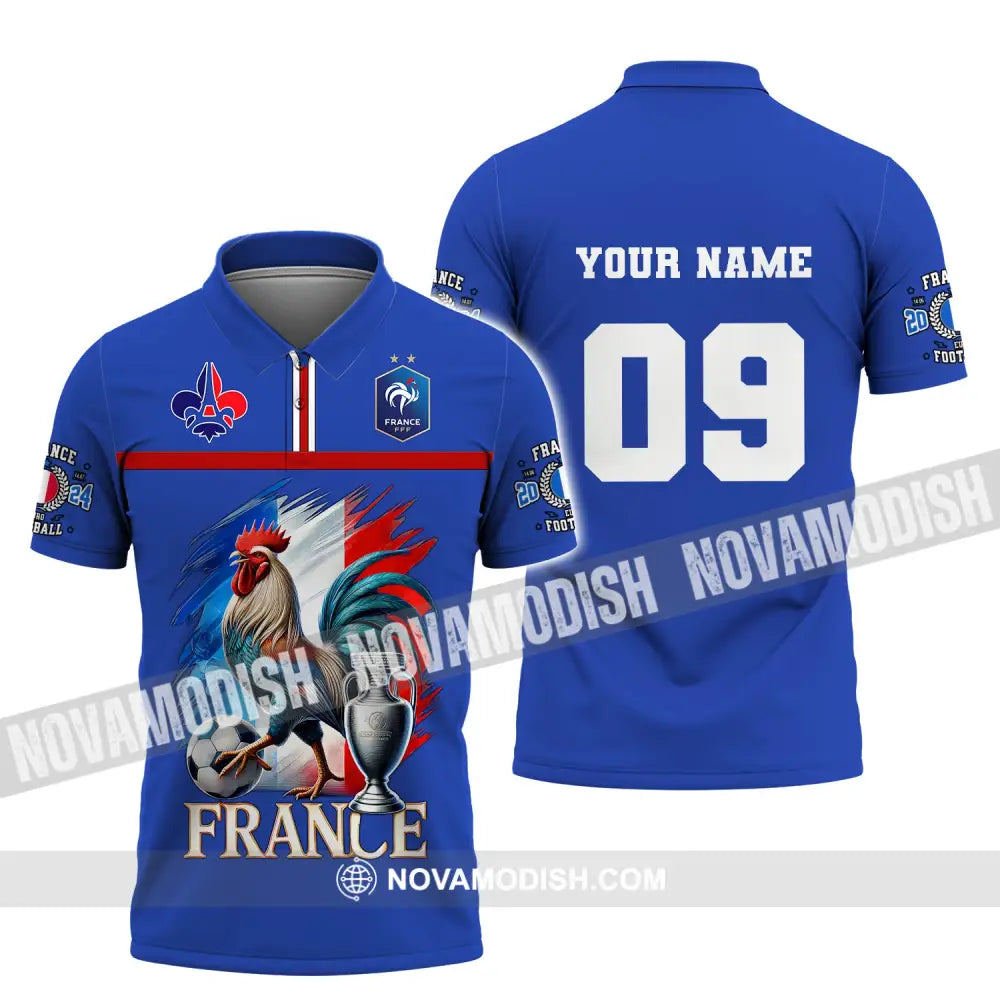 Unisex Shirt Custom Name And Number France Euro 2024 Football Uefa Polo Long Sleeve / S T-Shirt