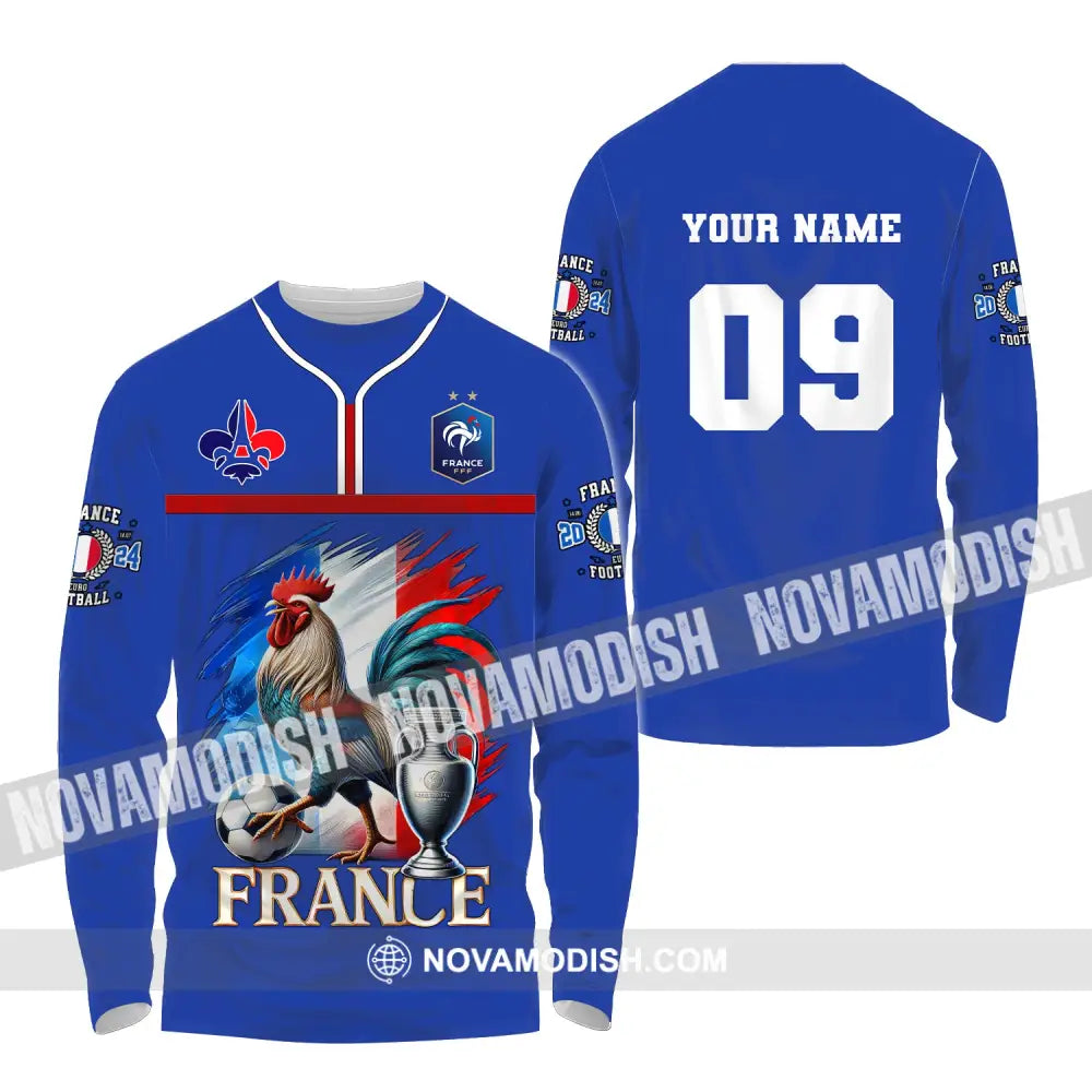 Unisex Shirt Custom Name And Number France Euro 2024 Football Uefa Polo Long Sleeve / S T-Shirt