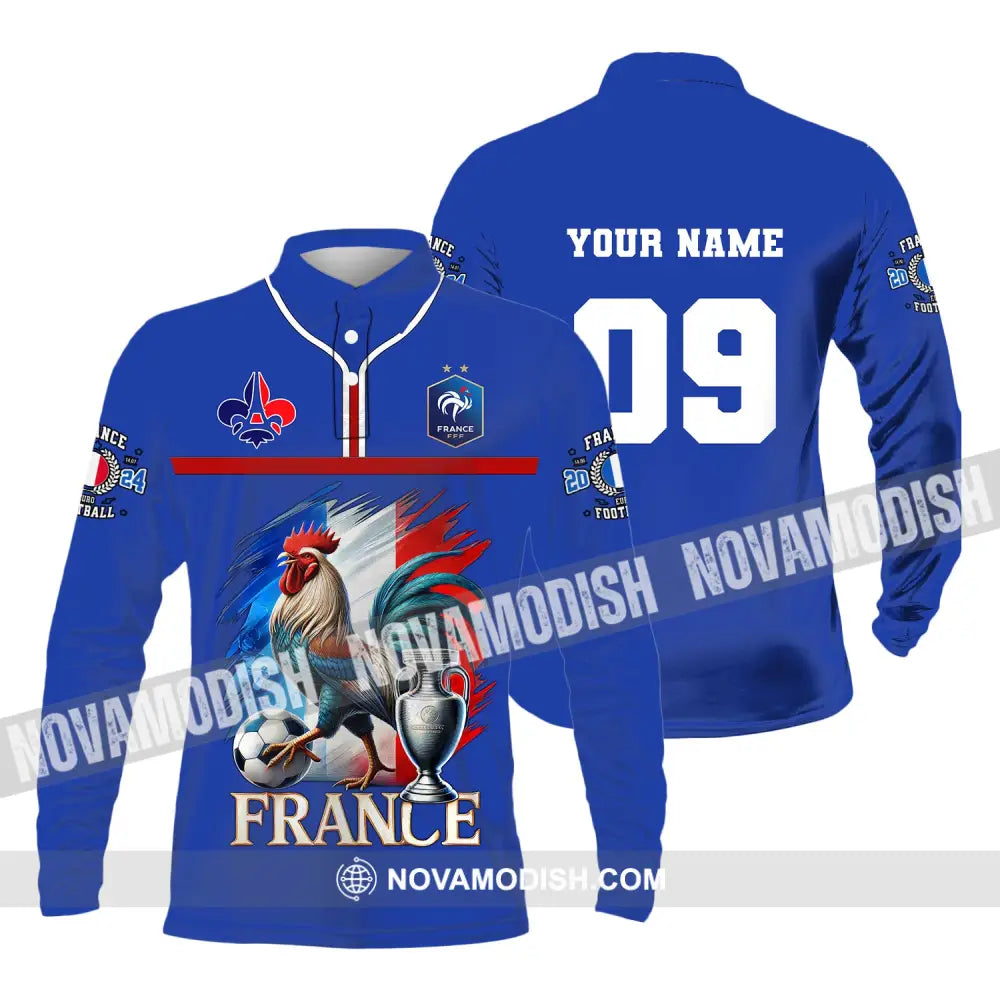 Unisex Shirt Custom Name And Number France Euro 2024 Football Uefa Polo Long Sleeve / S T-Shirt