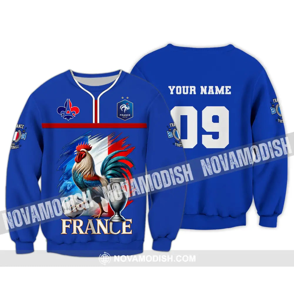 Unisex Shirt Custom Name And Number France Euro 2024 Football Uefa Polo Long Sleeve / S T-Shirt