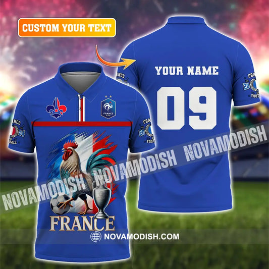 Unisex Shirt Custom Name And Number France Euro 2024 Football Uefa Polo Long Sleeve T-Shirt