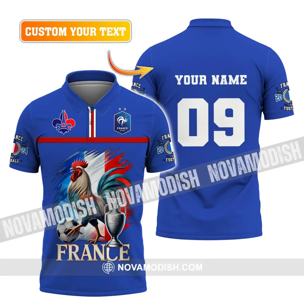 Unisex Shirt Custom Name And Number France Euro 2024 Football Uefa Polo Long Sleeve T-Shirt