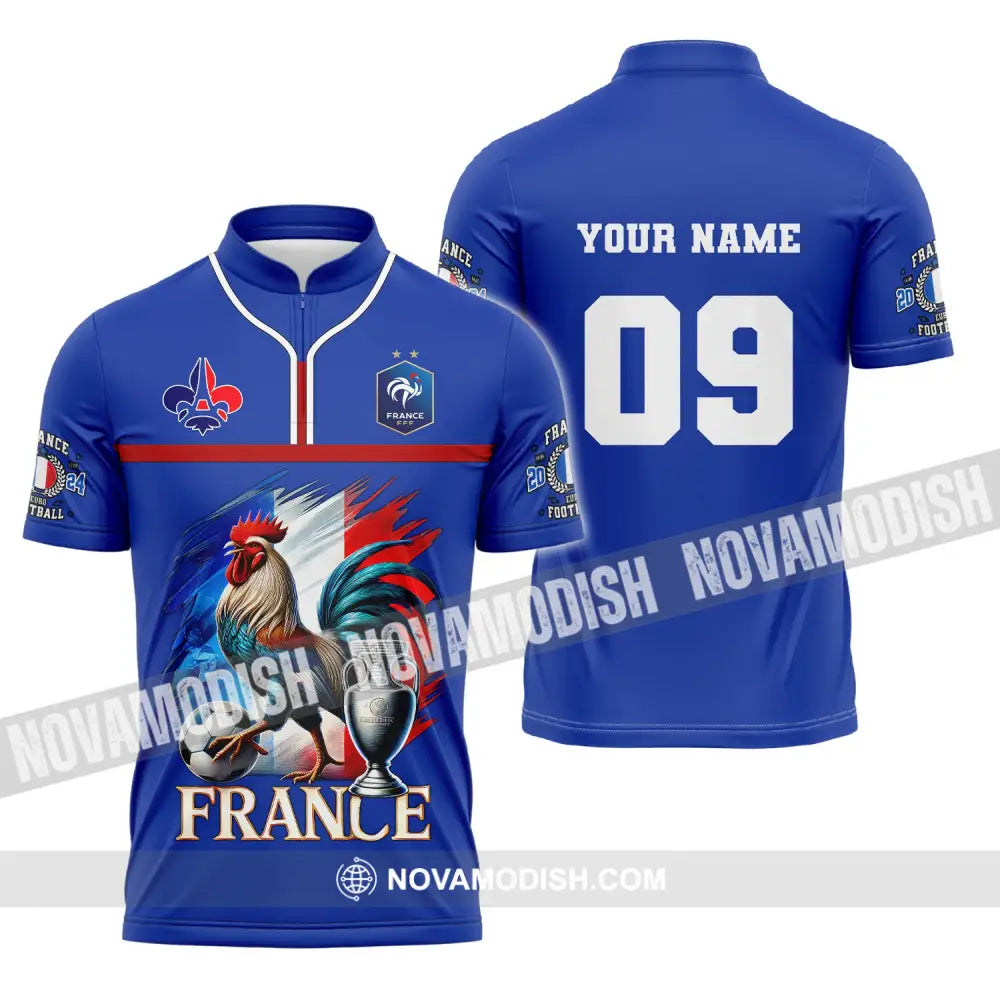 Unisex Shirt Custom Name And Number France Euro 2024 Football Uefa Polo Long Sleeve Zipper / S