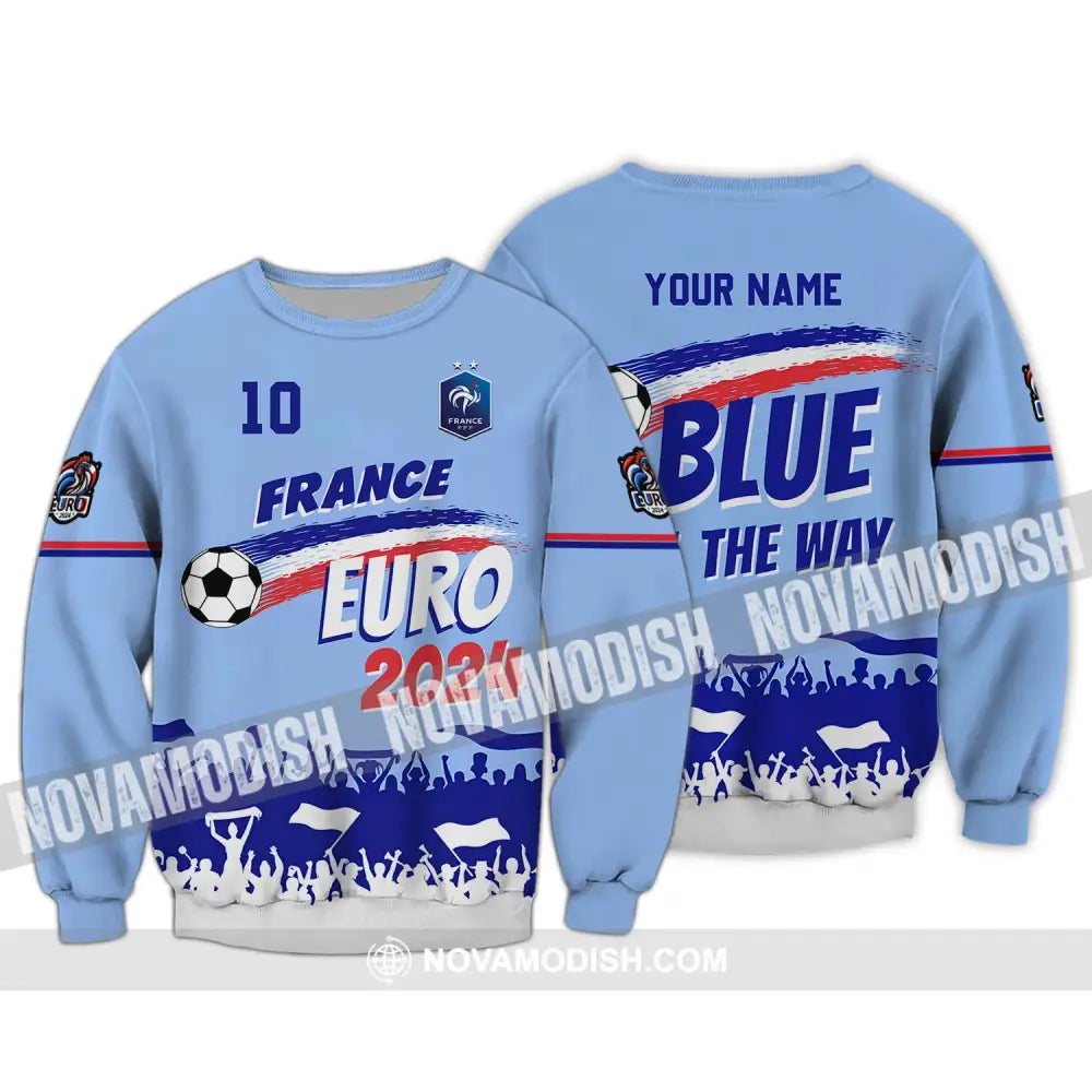 Unisex Shirt - Custom Name And Number Shirt France Euro 2024 National Team Blue All The Way Long Sleeve / S T-shirt