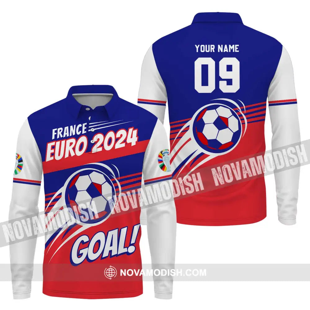 Unisex Shirt - Custom Name And Number Shirt France Euro 2024 National Team Goal! Long Sleeve Polo / S T-shirt