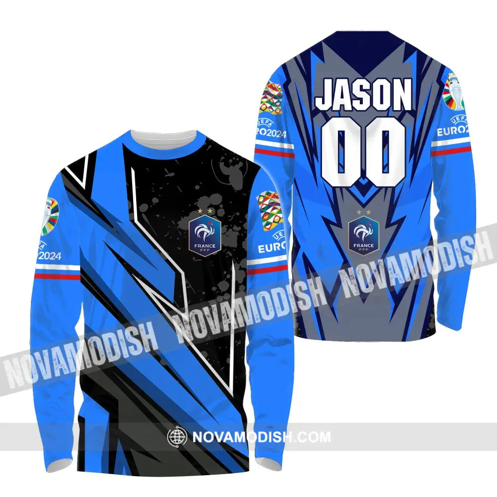 Unisex Shirt - Custom Name And Number Shirt France FFF Team Lover Shirt Euro 2024 Long Sleeve Shirt / S T-shirt