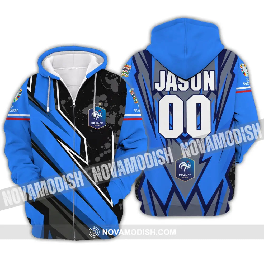 Unisex Shirt - Custom Name And Number Shirt France FFF Team Lover Shirt Euro 2024 Zipper Hoodie / S T-shirt