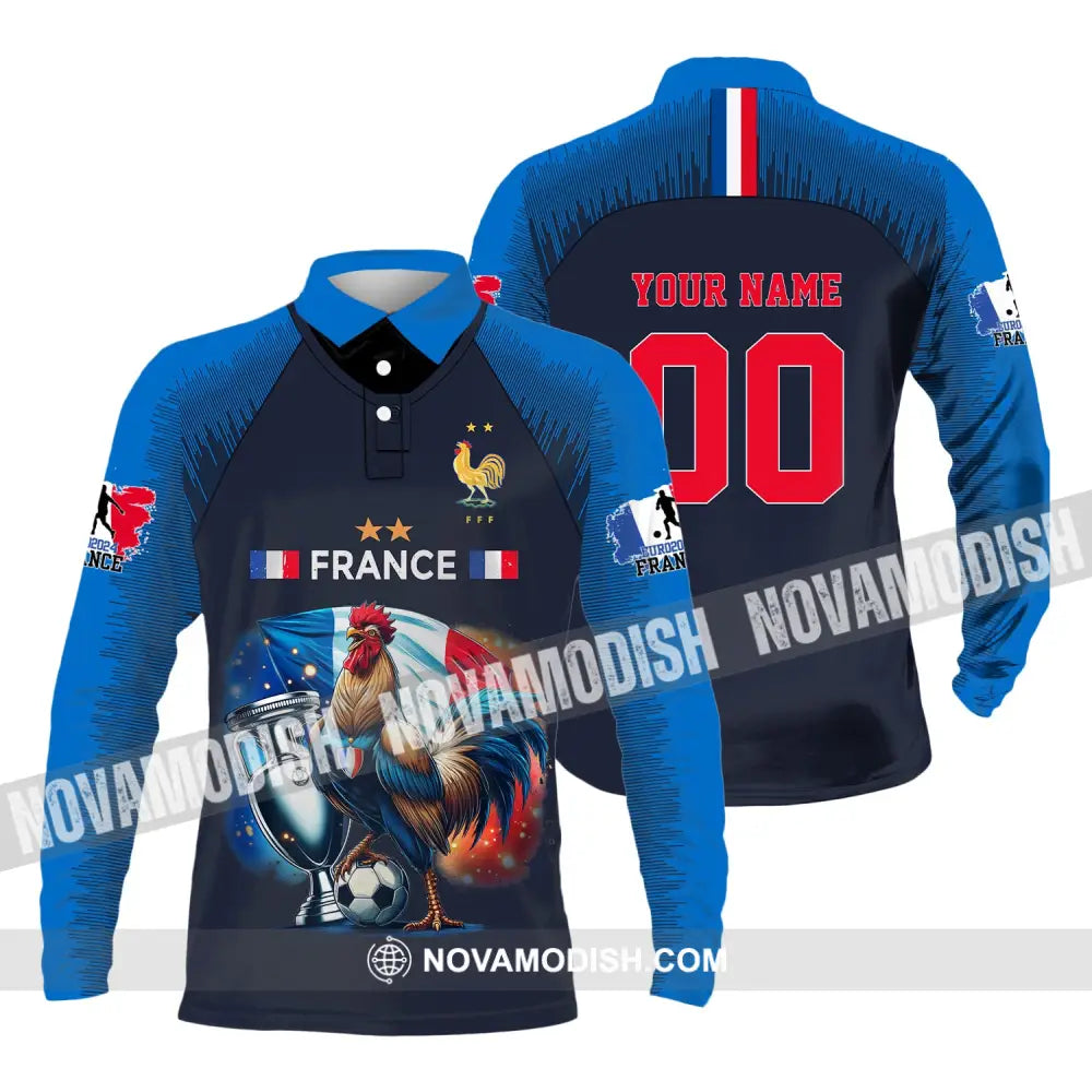 Unisex Shirt Custom Name And Number France Football Euro 2024 Polo Long Sleeve / S T-Shirt