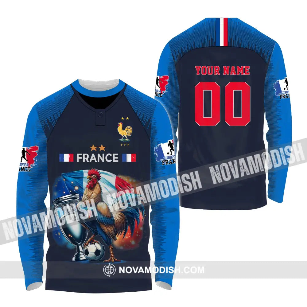 Unisex Shirt Custom Name And Number France Football Euro 2024 Polo Long Sleeve / S T-Shirt