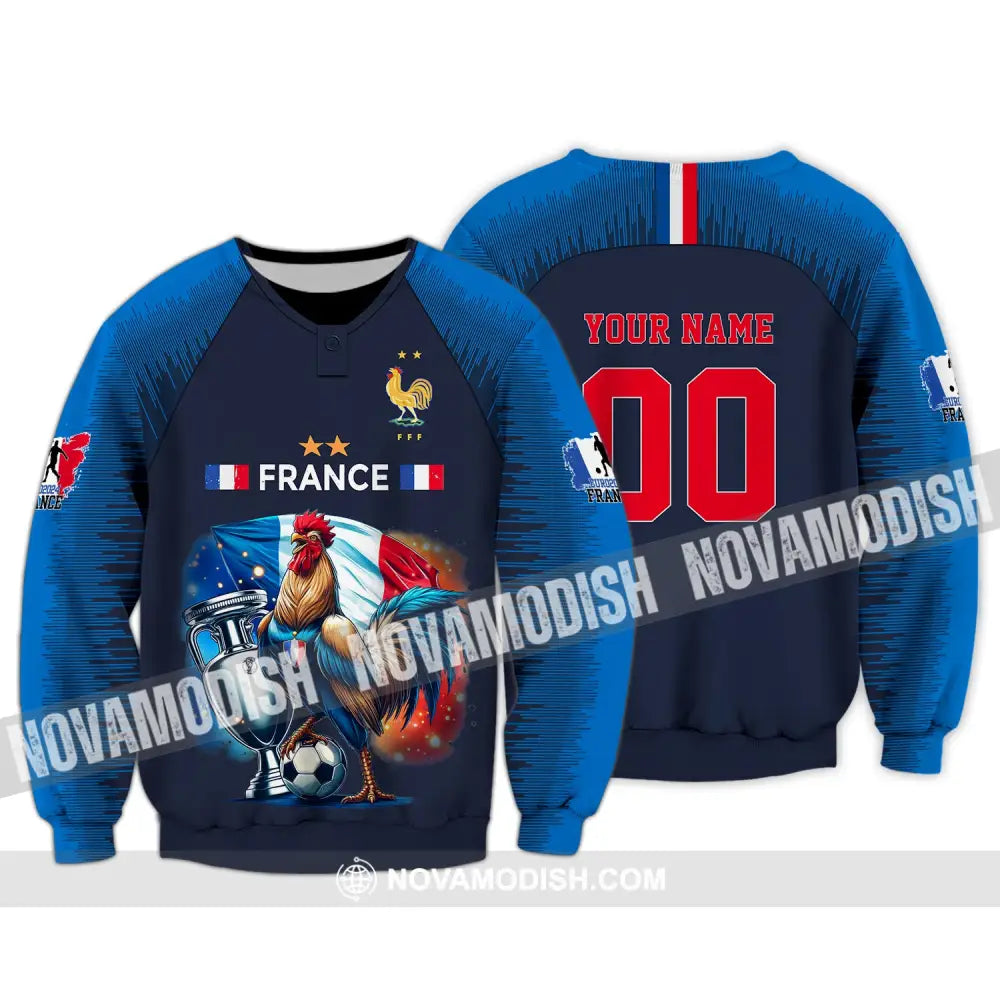 Unisex Shirt Custom Name And Number France Football Euro 2024 Polo Long Sleeve / S T-Shirt