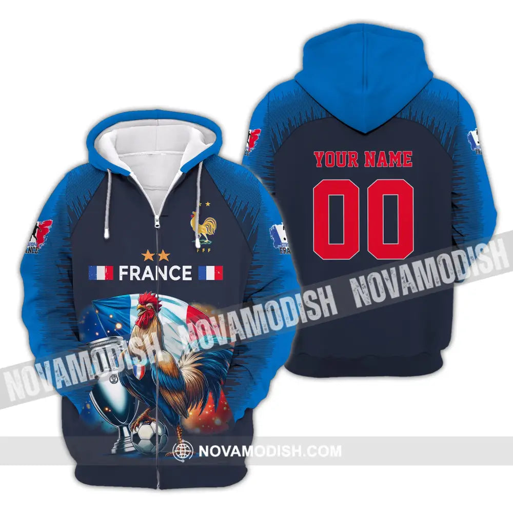 Unisex Shirt Custom Name And Number France Football Euro 2024 Polo Long Sleeve Zipper Hoodie / S