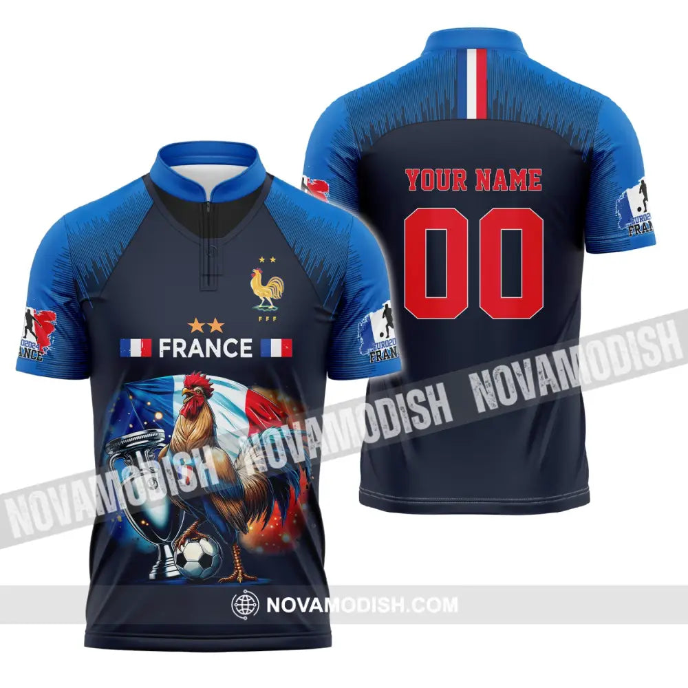 Unisex Shirt Custom Name And Number France Football Euro 2024 Polo Long Sleeve Zipper / S T-Shirt